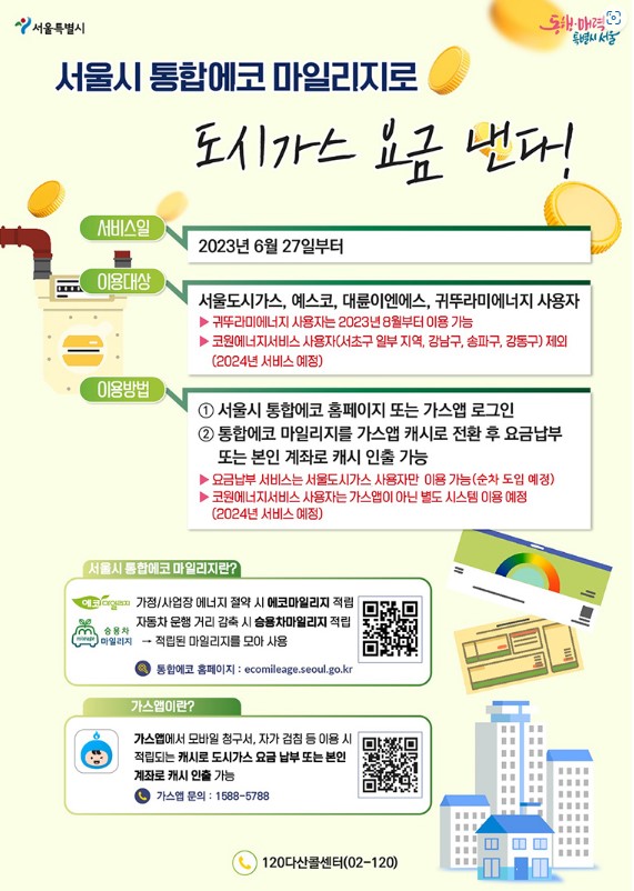 서울시 통합에코 마일리지로 도시가스 요금 낸다! 자세한 내용은 본문에서 확인가능